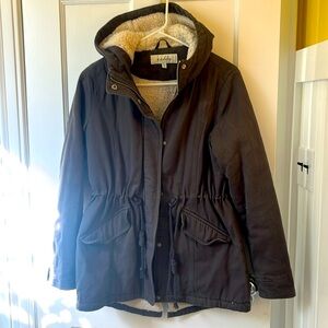 Women’s Sebby utility jacket, Grey, hooded with pockets and fleece lining XS